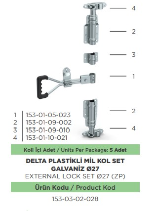 DELTA PLASTIKLI MIL KOL SET GALVANIZ CAP 27